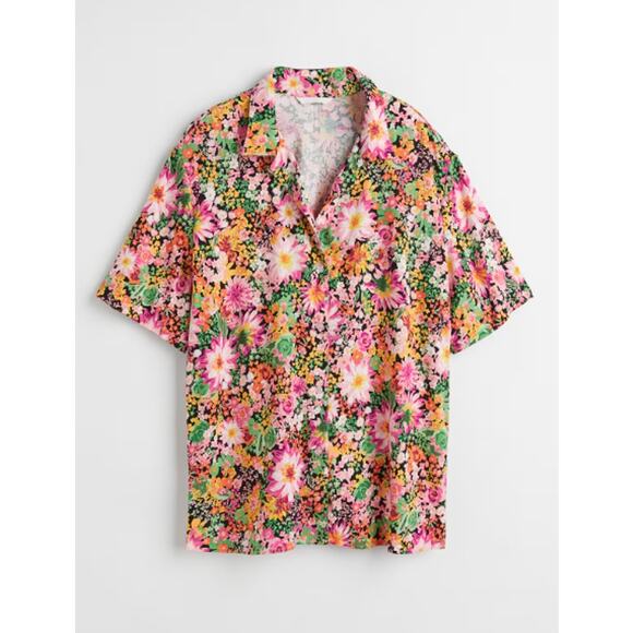 H&M Floral Loose Fit Resort Shirt Black/Floral Womens Size S - Picture 2 of 14